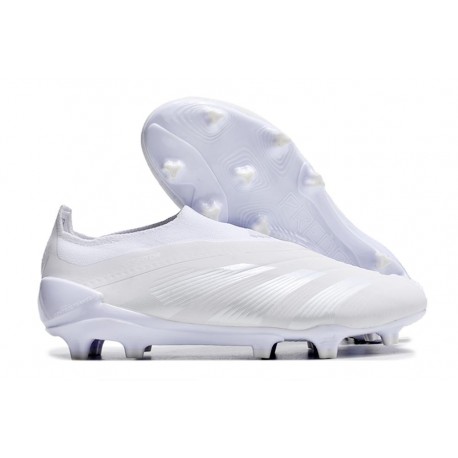 Chaussure de Foot adidas Predator Elite Laceless FG Blanc Argent Mét