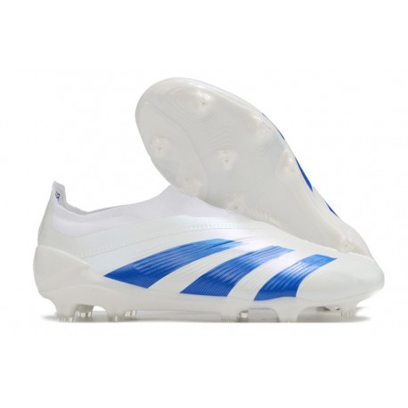 Chaussure de Foot adidas Predator Elite Laceless FG Blanc Bleu