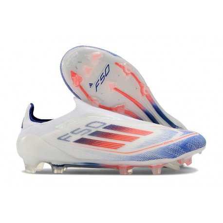 Nouvelles adidas F50 Elite Laceless FG Advancement - Blanc Bleu Rouge 
