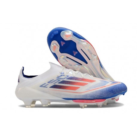 Crampons de Foot Adidas F50 + Elite FG Advancement - Blanc Bleu Rouge 
