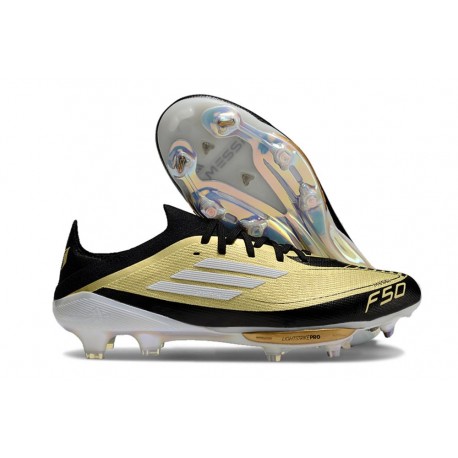 Crampons de Foot Adidas F50 + Elite FG Doré Noir Blanc 