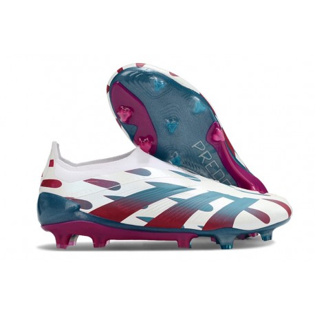 Chaussure de Foot adidas Predator Elite Laceless FG Blanc Rouge Bleu