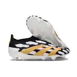 Chaussure de Foot adidas Predator Elite Laceless FG Noir Blanc Or