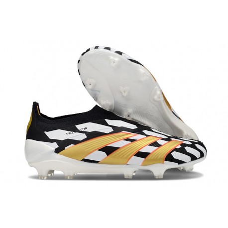Chaussure de Foot adidas Predator Elite Laceless FG Noir Blanc Or