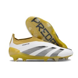 Chaussure de Foot adidas Predator Elite Laceless FG Blanc Or Gris
