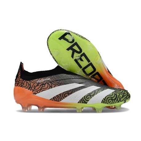 Chaussure de Foot adidas Predator Elite Laceless FG Orange Noir Blanc Vert