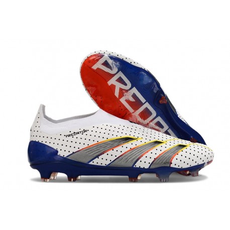 Chaussure de Foot adidas Predator Elite Laceless FG Blanc Gris Rouge Bleu