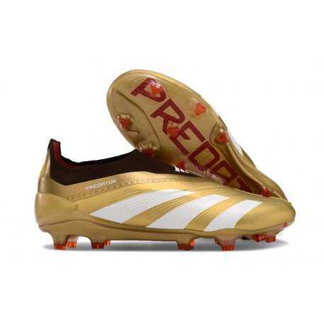 Chaussure de Foot adidas Predator Elite Laceless FG Or Blanc Rouge