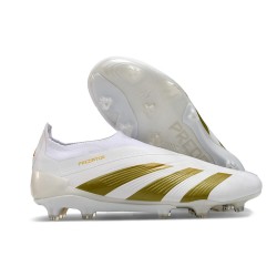 Chaussure de Foot adidas Predator Elite Laceless FG Blanc Or