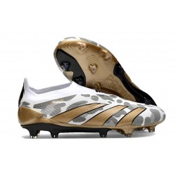Chaussure de Foot adidas Predator Elite Laceless FG Blanc Or Gris