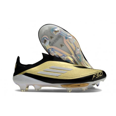 Chaussure Adidas F50+ Laceless FG Doré Noir Blanc 