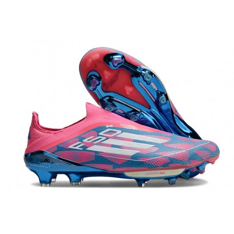 Chaussure Adidas F50+ Laceless FG Bleu Solaire Blanc Ftwr Rose
