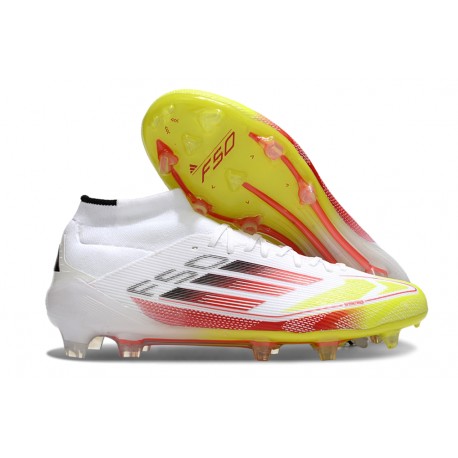 Chaussures adidas F50 Elite Mid FG Advancement - Blanc Rouge Jaune