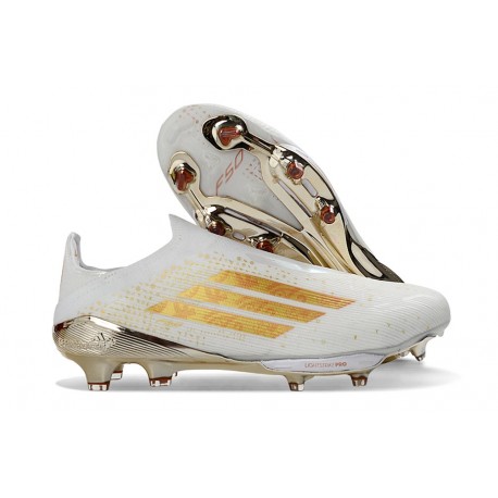 Chaussure Adidas F50+ Laceless FG Blanc Or